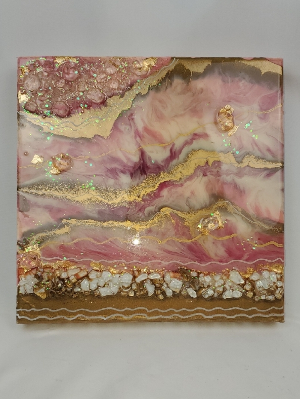 Resin Mixed Media Wall Art in Pink and Gold by